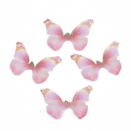 Honeyhandy Polyester Fabric Wings Crafts Decoration, for DIY Jewelry Crafts Earring Necklace Hair Clip Decoration, Butterfly Wing, Pink, 12x17mm