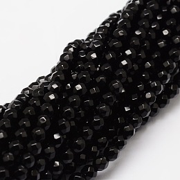 Honeyhandy Faceted Natural Agate Round Beads Strands, Dyed, Black, 4mm, Hole: 1mm, about 92pcs/strand, 15.3 inch