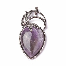 Honeyhandy Natural Amethyst Pendants, with Brass Findings, teardrop, Antique Silver, 52~53x27x10~11mm, Hole: 8x5mm