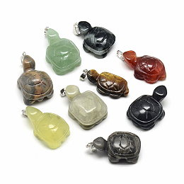 Honeyhandy Natural & Synthetic Mixed Stone Pendants, with Brass Findings, Tortoise, Platinum, 25~28x13~18x6~12mm, Hole: 3x5mm