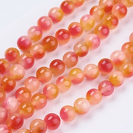 Honeyhandy Two Tone Natural Jade Bead Strands, Dyed, Round, Camellia, 8mm, Hole: 1mm, about 48pcs/strand, 14.9 inch