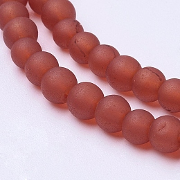 Honeyhandy Transparent Glass Bead Strands, Frosted, Round, Tomato, 4mm, Hole: 1.1~1.6mm, about 200pcs/strand, 31.4 inch