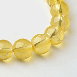 Honeyhandy Drawbench Transparent Glass Round Beads Strands, Spray Painted, Goldenrod, 8mm, Hole: 1.3~1.6mm, about 100pcs/strand, 31.4 inch