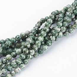 Honeyhandy Gemstone Beads Strands, Green Spot Jasper, Round, about 6mm in diameter, hole: about 0.8mm, 15~16 inch