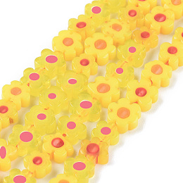 Honeyhandy Handmade Millefiori Glass Bead Strands, Flower, Yellow, 3.7~5.6x2.6mm, Hole: 1mm, about 88~110pcs/Strand, 15.75''(40cm)