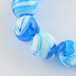 Honeyhandy Handmade Lampwork Beads, Round, Deep Sky Blue, 14mm, Hole: 1~2mm