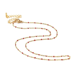 Honeyhandy Brass Enamel Cable Chain Necklaces, with 304 Stainless Steel Lobster Claw Clasps, Real 18K Gold Plated, Red, 15.74 inch(40cm)