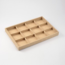 Honeyhandy Rectangle Wood Pesentation Boxes, Covered with Hemp Cloth, 12 Compartments, BurlyWood, 24x35x3cm