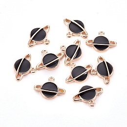 Honeyhandy Alloy Enamel Charms, Planet, Black, Light Gold, 12.5x17.5x2.5mm, Hole: 1.5mm