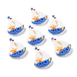 Honeyhandy Opaque Resin Cabochons, Ocean Theme, Sailboat with Starfish, White, 30.4x23.5x6mm