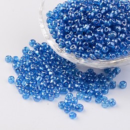 Honeyhandy Round Glass Seed Beads, Trans. Colours Lustered, Lavender, Size: about 4mm in diameter, hole: 1.5mm, about 496pcs/50g