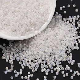 Honeyhandy Cylinder Seed Beads, Frosted AB Colors, Round Hole, Uniform Size, White, 2x1.5mm, Hole: 0.8mm, about 888pcs/10g