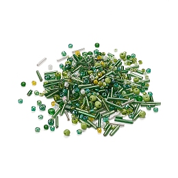 Honeyhandy Glass Seed Beads, Mixed Style, Mixed Shapes, Green, 1~7x2~4mm, Hole: 0.7~1mm