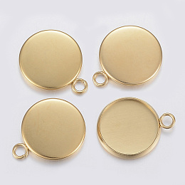 Honeyhandy 304 Stainless Steel Pendant Cabochon Settings, Plain Edge Bezel Cups, Flat Round, Golden, 22x18x2mm, Hole: 2.5mm, Tray: 16mm