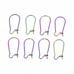 Honeyhandy 304 Stainless Steel Hoop Earrings Findings Kidney Ear Wires, Rainbow Color, 21 Gauge, 21x10~11x0.7mm