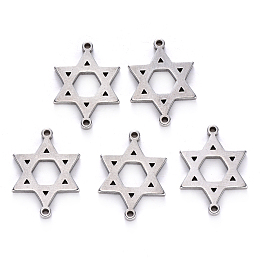 Honeyhandy 201 Stainless Steel Links, for Jewish, Star of David, Stainless Steel Color, 18.5x13x1.5mm, Hole: 1.2mm