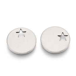 Honeyhandy 304 Stainless Steel Charms, Flat Round with Star, Stainless Steel Color, 13x1mm