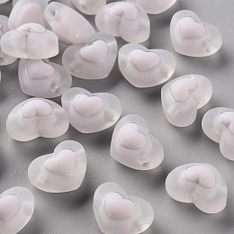 Honeyhandy Transparent Acrylic Beads, Frosted, Bead in Bead, Heart, WhiteSmoke, 13x17x9.5mm, Hole: 2.5mm