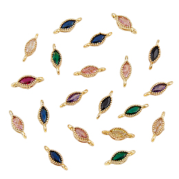 DICOSMETIC 20Pcs Horse Eye Link Charms Random Color Tiny Cubic Zirconia Charms Gold Plated Rhinestone Pendants Double Loop Crystal Connector Charms for Jewelry Making, Hole: 1.2mm