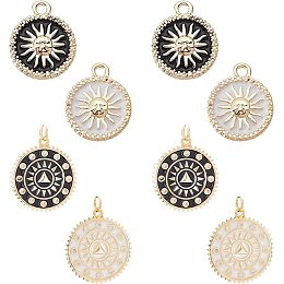 AHANDMAKER 8Pcs 4 Style Brass Micro Pave Clear Cubic Zirconia Pendants, Vintage Sun and Moon Pendant with Enamel and Jump Rings, DIY Pendant Kit for Charms Beads Bracelet Necklace Jewelry Findings