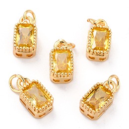 Honeyhandy Real 18K Gold Plated Brass Inlaid Cubic Zirconia Charms, with Jump Ring, Long-Lasting Plated, Rectangle, Yellow, 9.5x5x3.5mm, Jump Ring: 4x0.5mm, 2.5mm Inner Diameter