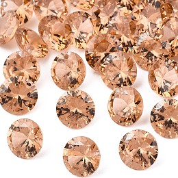 Honeyhandy Cubic Zirconia Charms, Faceted, Flat Round, Sandy Brown, 6x3.5mm, Hole: 0.8mm