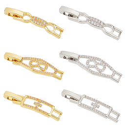 Olycraft 6Pcs 6 Styles Rack Plating Brass Micro Pave Clear Cubic Zirconia Watch Band Clasps, Cadmium Free & Lead Free, Long-Lasting Plated, Rectangle & Rhombus & Bowknot, Platinum & Golden, 33~35x5.5~10x4mm, Hole: 3~4x3~3mm, 1pc/style