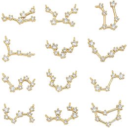 SUNNYCLUE 1 Box 12Pcs Twelve Constellation Charms Zodiac Sign Astrology Brass Horoscope Pendants Gold Plated with Rhinestones Double Loops for Jewelry Making Crafts Supplies