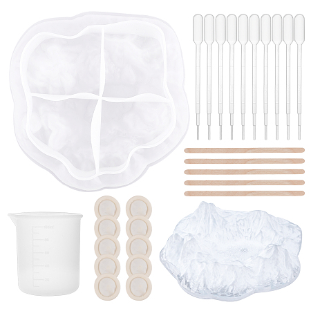 Gorgecraft DIY Ashtray Shape Making Kits, with Silicone Molds, Silicone 100ml Measuring Cup, Plastic Transfer Pipettes, Birch Wooden Craft Ice Cream Sticks, Latex Finger Cots, White, 27pcs/set
