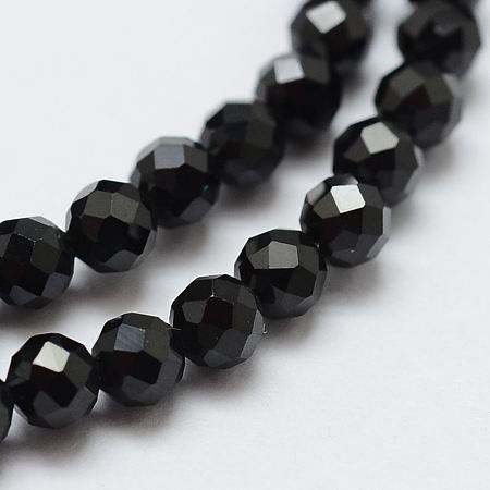 ARRICRAFT Natural Black Spinel Beads Strands, Faceted, Round, 4mm, Hole: 0.5mm, about 103pcs/strand, 15.35 inches(39cm)