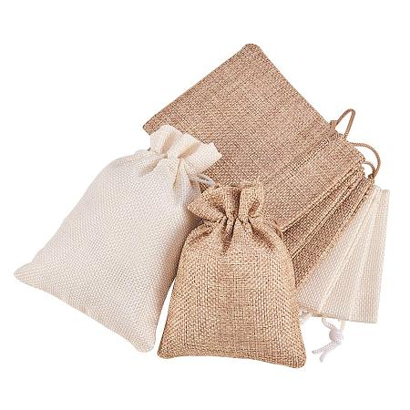 BENECREAT 24PCS Burlap Bags with Drawstring Gift Bags Jewelry Pouch for Wedding Party Treat and DIY Craft - 4.7 x 3.5 Inch, Linen and Cream