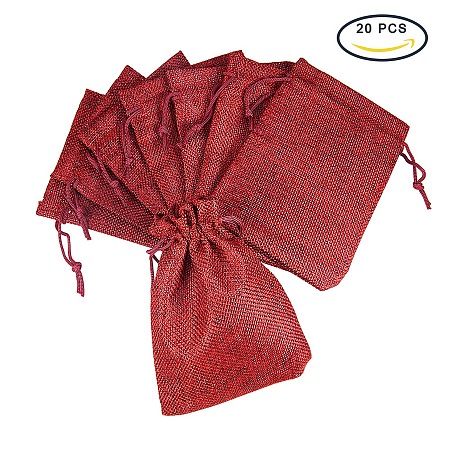 PandaHall Elite 20Pcs Burlap Small Drawstring Gift Bags Carrying Storage Pouch Wrap for Gift Party Wedding Size 13.5x9.5cm Dark Red