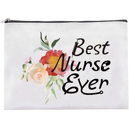 FINGERINSPIRE Nurse Theme Makeup Bag, 9x7 Inch Cosmetic Zipper Pouch for Purse Organizer, Canvas Bag Handbags Printing Pencil Bag for Nurse Practitioner Presents - Best Nurse Ever
