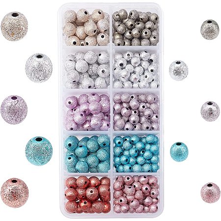 PandaHall Elite Stardust Beads, 500pcs 10 Styles 6mm 8mm Sparkle Spacer Beads Round Matte Glitter Beads Spray Painted Acrylic Loose Beads Round Ball Christmas Beads for Jewelry Craft Making Party Decor