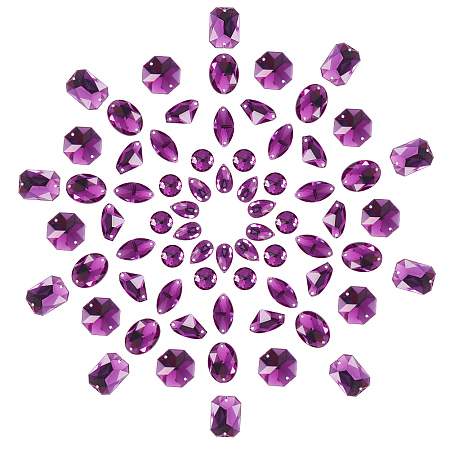 PandaHall Elite 70 Pcs Acrylic Sew on Rhinestone Faceted Flatback Crystal Buttons Gems 7 Styles for Clothing Wedding Dress Decoration Purple