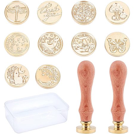 CRASPIRE 12PCS Wax Seal Stamp Set with Wooden Handles and Removable Brass Heads for Sealing Envelopes Cards Gift Document