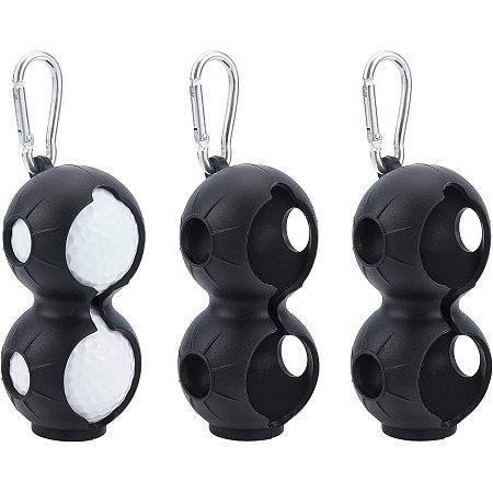 SUPERFINDINGS 3Pcs Golf Ball Holder Black Soft Silicone Golf Ball Holder with Aluminum Hook Carabiner Golf Ball Cover for Golf Accessory Supplie