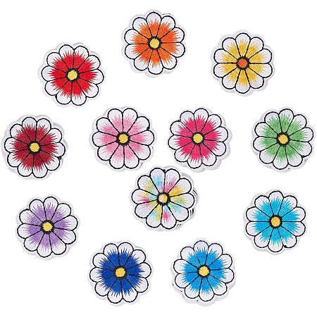 PandaHall Elite 120pcs 12 Colors Flower Cloth Sew On Patches 1.5 Inches Iron On Patch Applique Clothes Decorative Patches Sew Appliques for Clothes Jackets Backpack Repairing Decorations