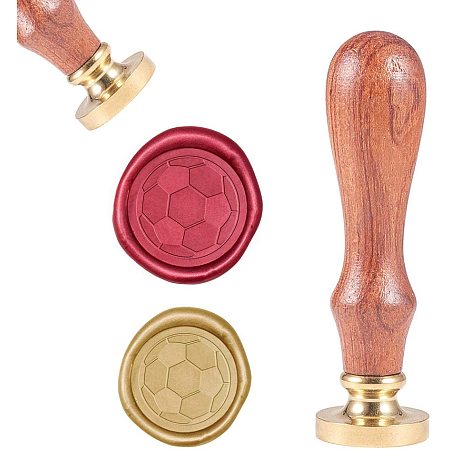 CRASPIRE Soccer Wax Seal Stamp, Sports Vintage Wax Sealing Stamps Football Retro Wood Stamp Removable Brass Head 25mm for Wedding Envelopes Invitations Embellishment Bottle Decoration Gift Packing