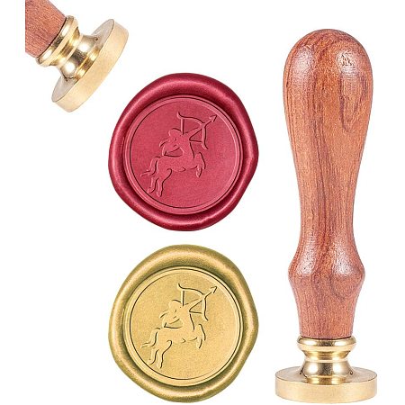 CRASPIRE Wax Seal Stamp, Sealing Wax Stamps Sagittarius Retro Wood Stamp Wax Seal 25mm Removable Brass Seal Wood Handle for Envelopes Invitations Wedding Embellishment Bottle Decoration Gift Packing