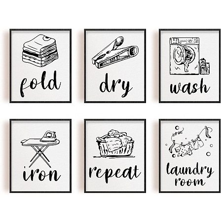 ARRICRAFT Laundry Decor Painting Canvas Wall Art Home Wash Dry Fold Canvas Hanging Painting Canvas Art 7.9x9.8in Canvas Printing Artwork Wall Decoration Painting 6pcs/Set