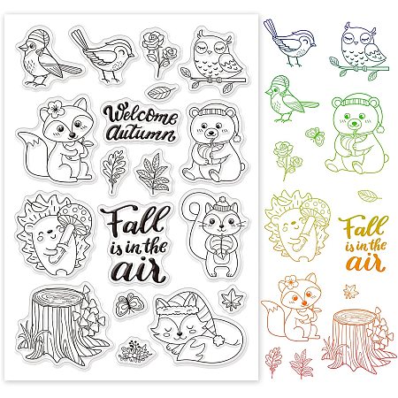 GLOBLELAND Animal Pattern TPR Clear Stamps with Acrylic Board for Card Making DIY Scrapbooking Photo Album Decorative Paper Craft,6.3x4.3 Inches