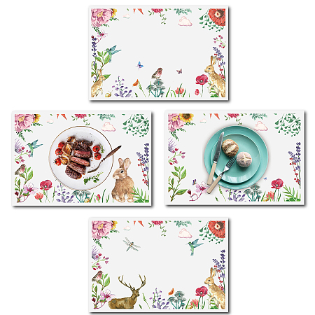 CREATCABIN Rectangle with Animal Pattern Cotton Linen Cloth Table Mat, Mint Cream, 45x30cm, 4pcs/set
