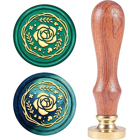 CRASPIRE Wax Seal Stamp Flowers Vintage Sealing Wax Stamps 25mm Removable Brass Head Sealing Stamp with Wooden Handle for Halloween Wedding Invitations Christmas Xmas Party Gift Wrap