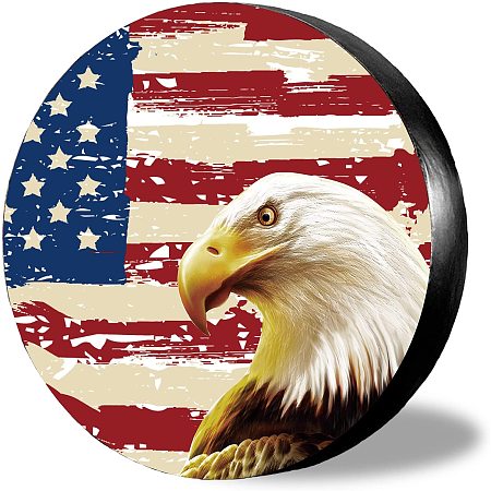 CREATCABIN American Flag Tire Cover Spare Wheel Tire Cover Protectors Funny Black Tire Covers Weatherproof Oxford Fabric for Trailer Truck Travel Trailer Rv SUV Universal Fit 15inch