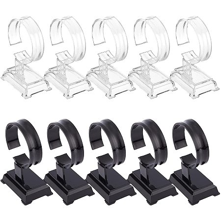 FINGERINSPIRE 10Pcs Watch Jewelry Bracelet Display Stands (Clear, Black) Plastic Watch Rack Holder Showcase Wrist C-Shaped Watch Display Stand Set for Home or Store Usage