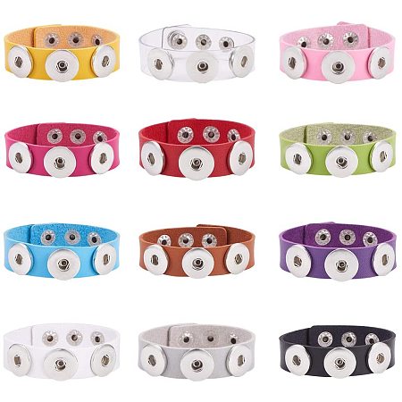 Pandahall Elite 12 Colors Snap Charm Bracelet Bangle for 18mm Snap Button Jewelry Snap Bracelet Wristbands Adjustable Jewelry for Women Men Jewelry Gift DIY, 8.5in Long