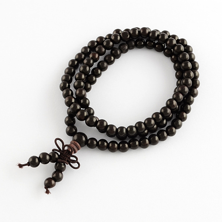 Honeyhandy Dual-use Items, Wrap Style Buddhist Guru Jewelry Ebony Round Beaded Bracelets or Necklaces, Black, 840mm, 108pcs/bracelet