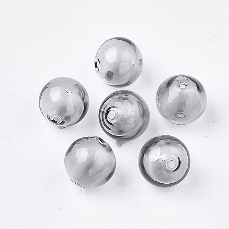 Honeyhandy Handmade Blown Glass Beads, Round, Dark Gray, 16x16mm, Hole: 1~2mm