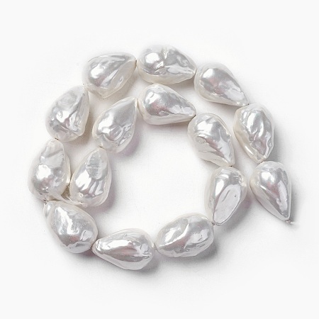 ARRICRAFT Shell Pearl Beads Strands, teardrop, Seashell Color, 26~27x17~18.5mm, Hole: 0.8mm, about 15pcs/strand, 15.3 inches(39cm)